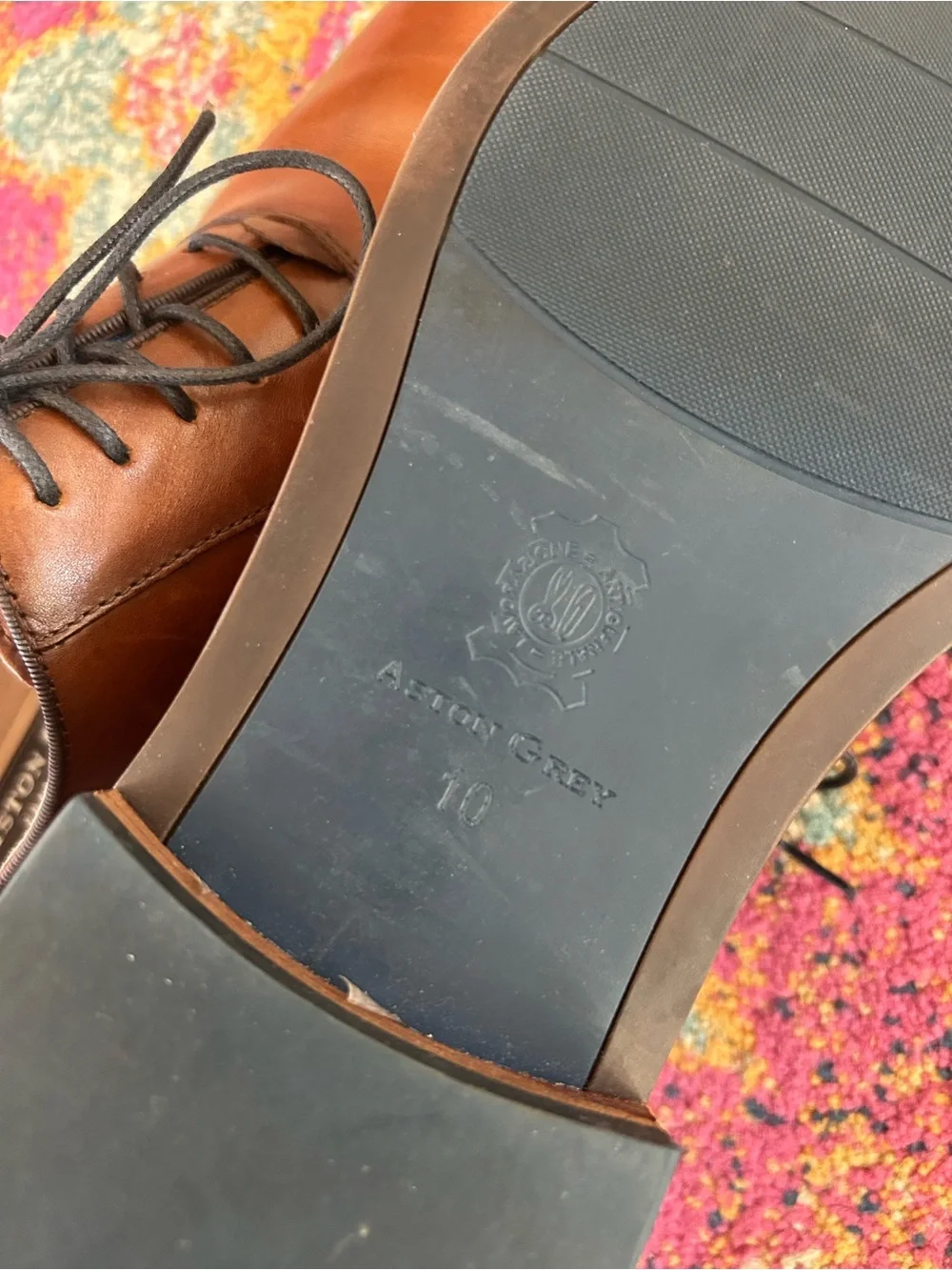 NWOT Aston Grey | Men's Cognac Brown Leather Lace Up Leu Derby Dress Shoes Sz 10